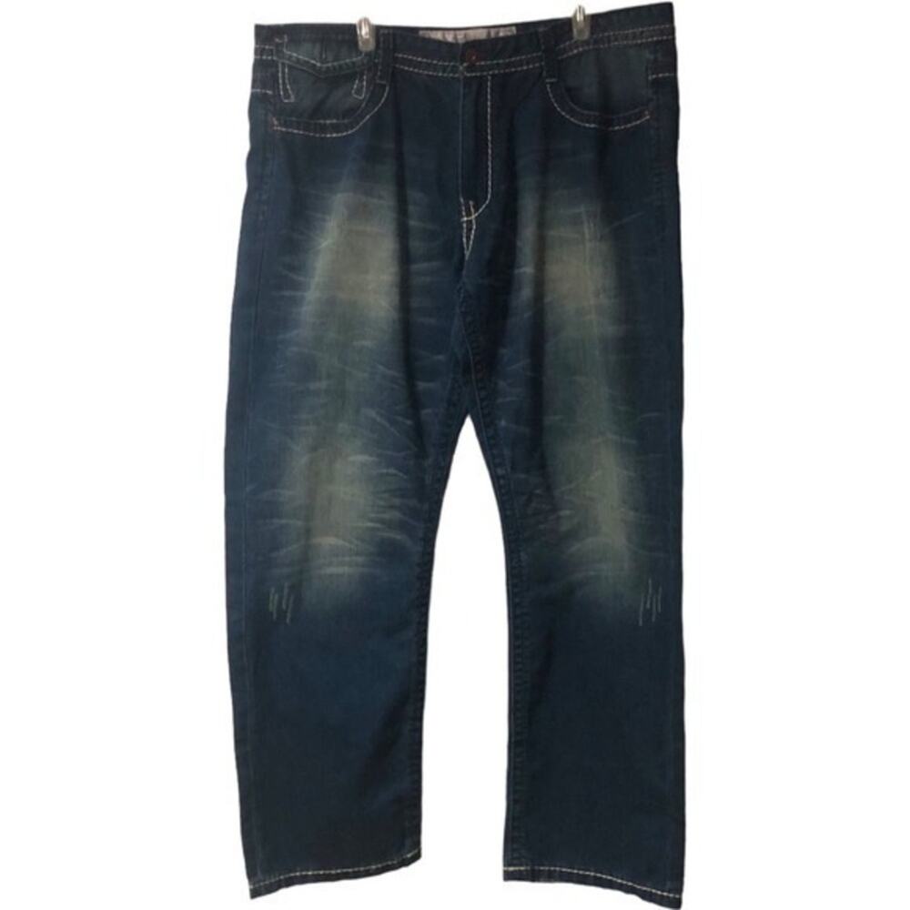 Akoo Mens Mid-rise/waist Relaxed Fit Straight Leg Jeans Size 42‎ 100% Cotton